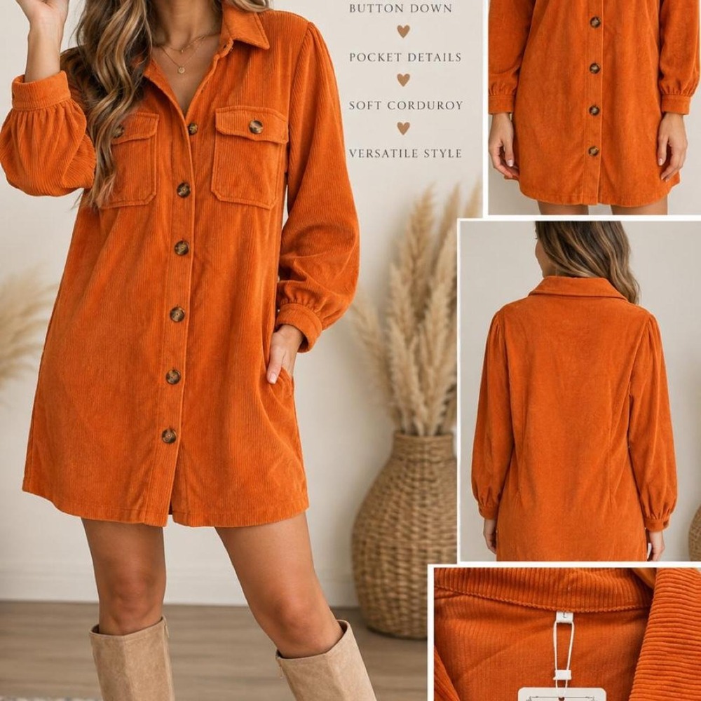 🧡 NWT Alaster Queen Orange Corduroy Shacket Dress 🧡
